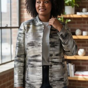 Drapers & Damons Metallic Chic Women's Black & Silver and Gray Patterned Blazer